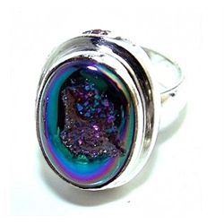 Silver and Coated Drusy Ring