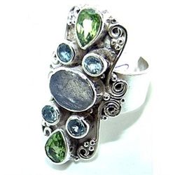 Silver and Blue Topaz & Peridot Ring