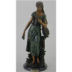 "STANDING MANDOLIN WOMAN" BRONZE SCULPTURE  - A. MOREAU