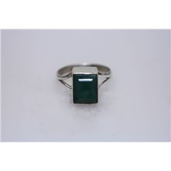 NATURAL 23.90 CTW EMERALD EMERALD CUT RING .925 STERLIN