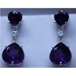 33.10 CTW AMETHYST AND DIAMOND EARRINGS .925 STERLING S