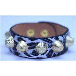 TIGER-PRINTER LEATHER YELLOW STUDDED BRASS BRACELET