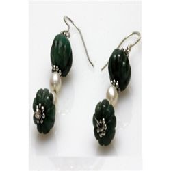 Natural 35.80ct Pearl,Emerald Earrings .925 Sterling