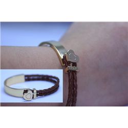 HALF BRASS HALF ROPED BROWN LEATHER BRACELET