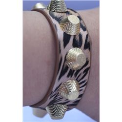 TIGER-PRINTER LEATHER YELLOW STUDDED BRASS BRACELET