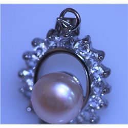 16.75 CTW PEACH PEARL AND CZ PENDANT