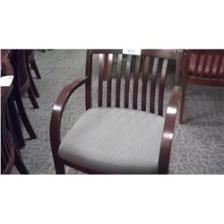 MAHOGANY FRAME SLAT-BACK GREEN CLIENT CHAIR