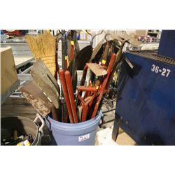 BIN OF YARD TOOLS