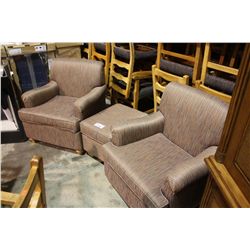 2 FABRIC PADDED ARM CHAIRS & OTTOMAN