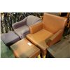 Image 1 : LEATHER ARMCHAIR & OTTOMAN W/PURPLE ARMCHAIR &