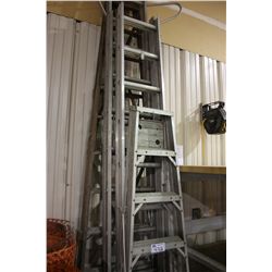 3 ALUMINUM LADDERS & 1 WOODEN LADDER