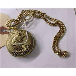 Gold Tone Pocket Watch Large Fish