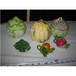 3 Vegetable Ceramic Canisters, and