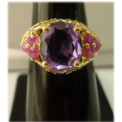 18.55 ctw 14K  Gold plated silver amethyst Ring with To