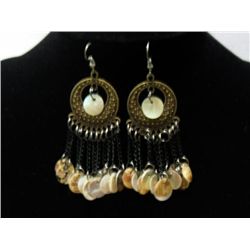 ANCIENT WHITE SHELL CHAINED DANGLING EARRINGS; METAL; S