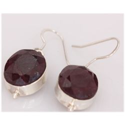 NATURAL 42.15 CTW RUBY OVAL EARRINGS .925 STERLING SILV