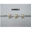 Image 1 : 3 PEACH PEARLS WITH CZ SILVER BRACELET *** METAL: SILVE