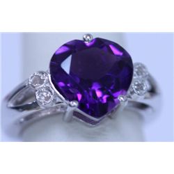 25.40 CTW AMETHYST AND DIAMOND RING .925 STERLING SILVE