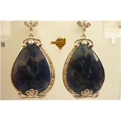 128.7 CTW SAPPHIRE AND DIAMOND EARRINGS .925 STERLING S