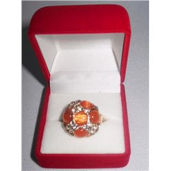 8CTW ORANGE CZ ADJUSTABLE BRASS RING