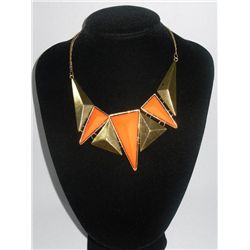 275CTW ORANGE PYRAMID BRASS NECKLACE;18INCH