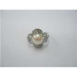 PEACH PEARL WITH 8 CZ SILVER RING; METAL: SILVER; PHILI