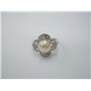 Image 1 : PEACH PEARL WITH 8 CZ SILVER RING; METAL: SILVER; PHILI