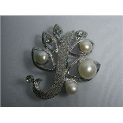 LEAF WHITE PEARL CZ BROOCH AUTHENTIC PHILIPPINE PEARL M