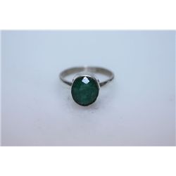 NATURAL 18.75 CTW EMERALD OVAL RING .925 STERLING SILVE