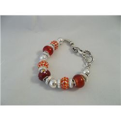 Silver Tone & Red Bead Bracelet