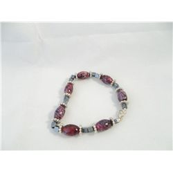 Silver Tone, Purple & Black bead Bracelet