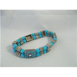 Silver Tone & Turquoise color stretch Bead Bracelet