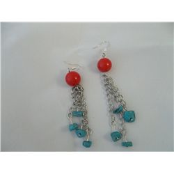 Turquoise & red dangle earrings