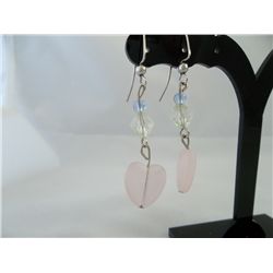 Pink frosted heart dangle earrings