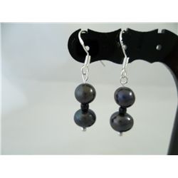 Sterling silver & Black pearl dangle earrings