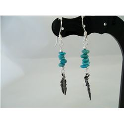 Sterling silver, turquoise & feather dangle earrings