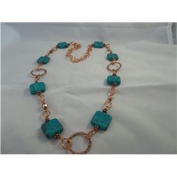 Copper Chain & Square Turquoise Necklace