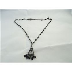 Teardrop with Black Bead Fringe Necklace