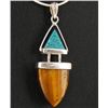 Image 1 : 25twc Tiger Eye & Turquoise Pendant w/Sterling (JEW-001731)