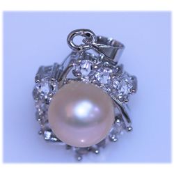 14.45 CTW PEACH PEARL AND CZ PENDANT