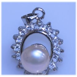 17.85 CTW PEACH PEARL AND CZ PENDANT
