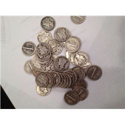 FIFTY MIXED DATE SILVER MERCURY DIMES