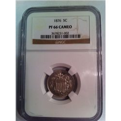1876 SHIELD NICKEL NGC PF 66 CAMEO