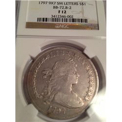 1797 Draped Bust Dollar 9x7 SM Letters NGC F-12