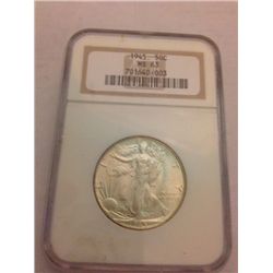 1945 NGC MS-63 WALKING LIBERTY SILVER HALF DOLLAR