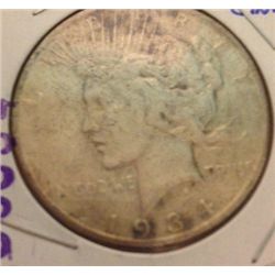 1934-S SILVER PEACE DOLLAR F-12