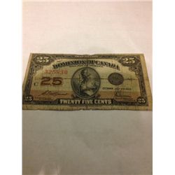 1923 Dominion of Canada 25 Cent Fractional Currency