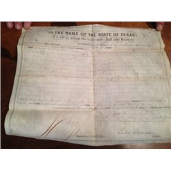 1844 Texas Land Warrant Signed By Governor Eli Pierce