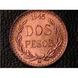 Two 1945 Two Pesos Gold Pieces