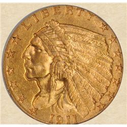 1911 $5 GOLD INDIAN HEAD, MS-61 ICG